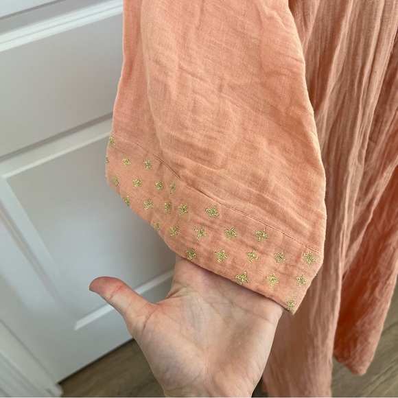 Powder ORGANIC COTTON RETREAT GOWN IN CORAL Limited Edition Beach Coverup Robe - Picture 7 of 14